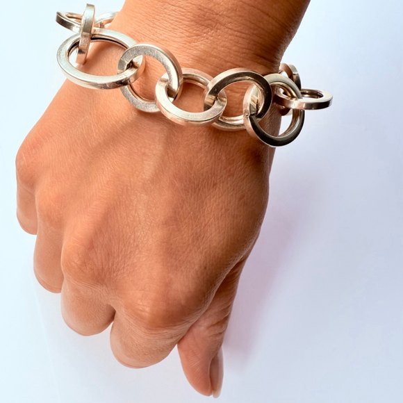 Modernist Large Dyadema 20mm Integrated Links Sterling Silver 925 Bracelet Italy - Picture 8 of 11